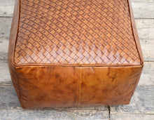 Load image into Gallery viewer, Lounge Styles Phil Bee Square Latticed Leather and Cotton Filling Ottoman