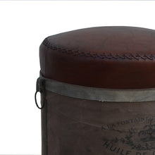 Load image into Gallery viewer, Lounge Styles Phil Bee Cylindrical French Canvas &amp; Leather Perfume Ottoman