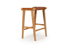 Load image into Gallery viewer, Pasadena Leather Saddle Stool – Woven Tan