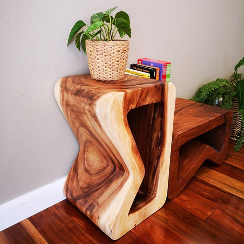 Lounge Styles Mango Trees B Shape Rain Tree Wood Side Table (Clear Finish) 50cm