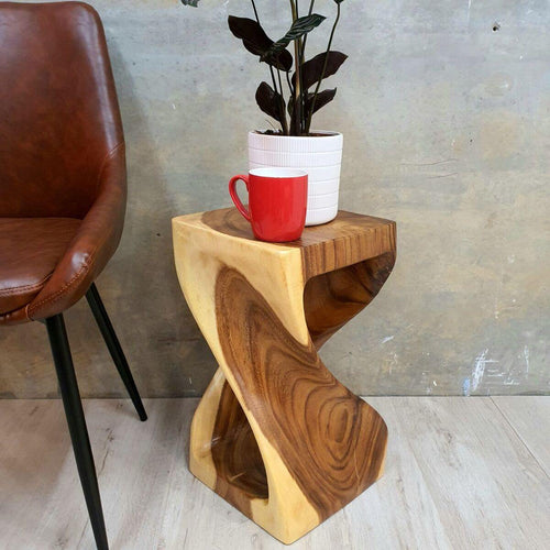 Lounge Styles Mango Trees The Twist Rain Tree Wood Side Table - Clear Finish