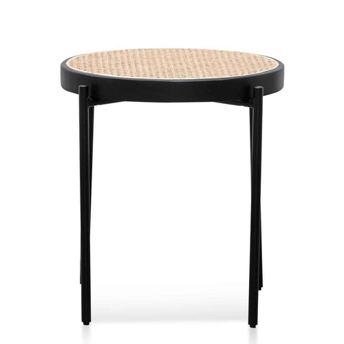 Rattan Top Side Table - Natural Top and Black Base