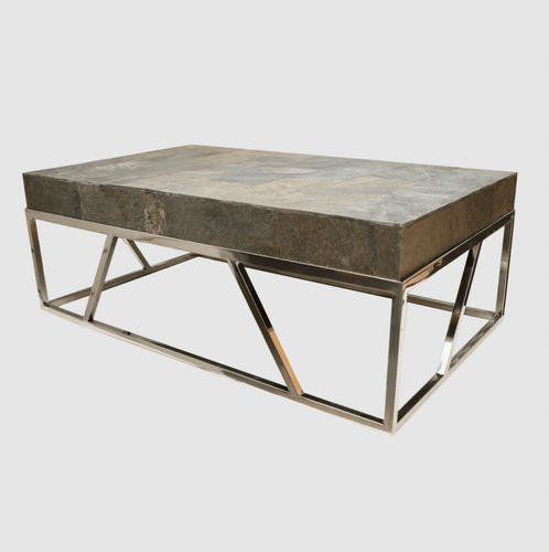 Lounge Styles j&k imports Coffee Table Slate Polished Steel Stone Top 117cm