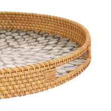 Load image into Gallery viewer, Mother Of Pearl Round Rattan Tray Silver