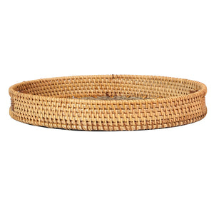 Mother Of Pearl Round Rattan Tray Silver