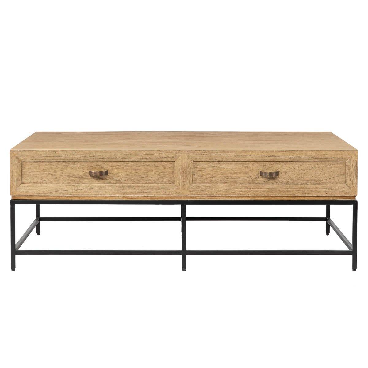 Lounge Styles iluka road Quay Coffee Table 2 Drawers -Natural, Black Base 60cm