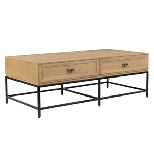 Lounge Styles iluka road Quay Coffee Table 2 Drawers -Natural, Black Base 60cm
