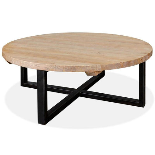 Lounge Styles Calibre Reclaimed 100cm Round Coffee Table, Industrial Weathered Timber, Natural Look