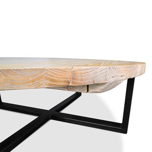 Lounge Styles Calibre Reclaimed 100cm Round Coffee Table, Industrial Weathered Timber, Natural Look