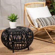 Load image into Gallery viewer, Lounge Styles Room+Co Bola Black Side Table + Stool, 60cm Rattan Round Modern Island Resort Look