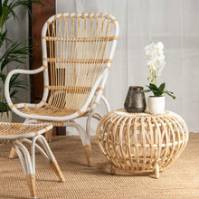 Load image into Gallery viewer, Lounge Styles Room+Co Bola Blonde Side Table + Stool, 60cm Natural Rattan Look Round Hand Woven Coastal