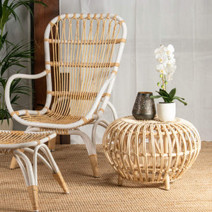 Lounge Styles Room+Co Bola Blonde Side Table + Stool, 60cm Natural Rattan Look Round Hand Woven Coastal