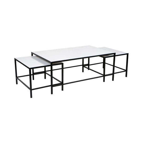 cafelightingliving-Cocktail 112cm White Marble Nesting Coffee Table-Black 3pc-B31390