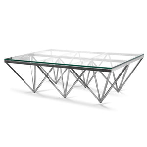 Tafari 1.2m Glass Top Silver Steel Base Coffee Table - Lounge Styles