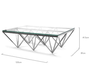 Tafari 1.2m Glass Top Silver Steel Base Coffee Table - Lounge Styles