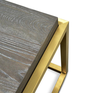 Lounge Styles Calibre Gold Brushed Frame 140cm Rectangle Coffee Table -Gold Hues, Recycled Elm Wood Top