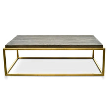 Load image into Gallery viewer, Lounge Styles Calibre Gold Brushed Frame 140cm Rectangle Coffee Table -Gold Hues, Recycled Elm Wood Top