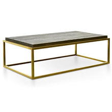 Load image into Gallery viewer, Lounge Styles Calibre Gold Brushed Frame 140cm Rectangle Coffee Table -Gold Hues, Recycled Elm Wood Top