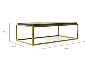 Lounge Styles Calibre Gold Brushed Frame 140cm Rectangle Coffee Table -Gold Hues, Recycled Elm Wood Top