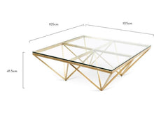 Load image into Gallery viewer, Lounge Styles Calibre 1.05m Glass Coffee Table - Brushed Gold Base