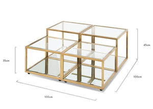 Lounge Styles Calibre 100cm Glass Coffee Table - Brushed Gold Base Square