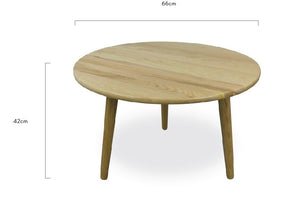 66cm Round Coffee Table - Ash Wood in Natural
