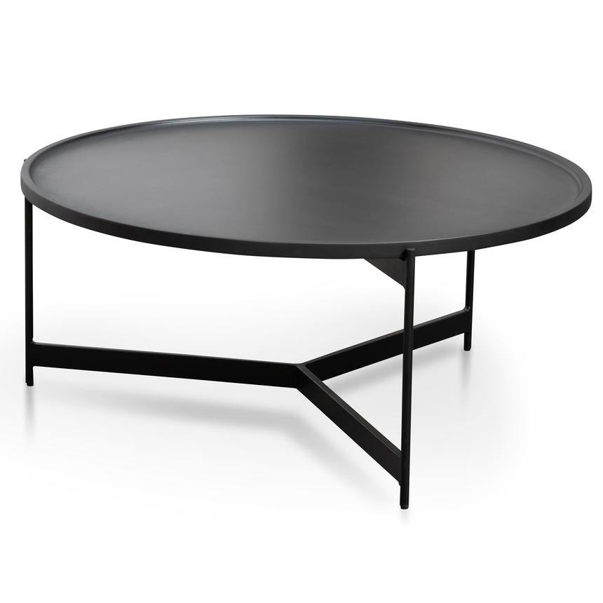 Lounge Styles Calibre Matt Black 90cm Coffee Table, Round Wood Top Steel Frame