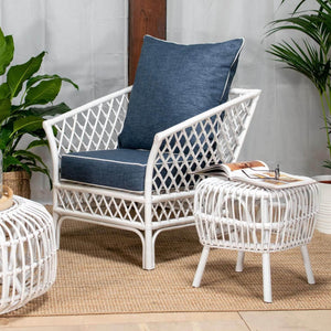 Lounge Styles Room+Co Alex White Side Table + Stool, 40cm Square Rattan Hamptons