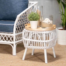Load image into Gallery viewer, Lounge Styles Room+Co Alex White Side Table + Stool, 40cm Square Rattan Hamptons