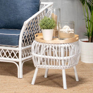 Lounge Styles Room+Co Alex White Side Table + Stool, 40cm Square Rattan Hamptons