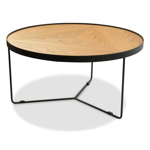 Lounge Styles Calibre Round Wood Coffee Table, 90cm Natural Top Black Frame