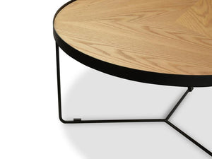 Lounge Styles Calibre Round Wood Coffee Table, 90cm Natural Top Black Frame