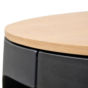 Elias 82cm Round Coffee Table in Natural Black Storage - Lounge Styles