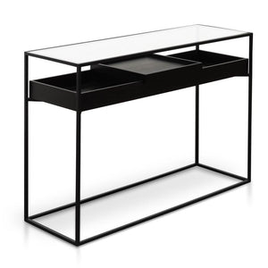 Metal Frame Console - Tempered Glass - Black Powder