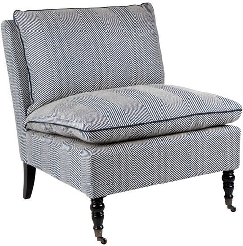 Candace Occasional Chair Timber - Chevron Blue Linen 85cm