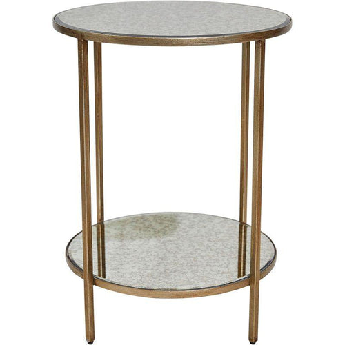Lounge Styles Cafe Lighting & Living Cocktail Mirrored Side Table - Antique Gold Round Glass Top Accent Piece