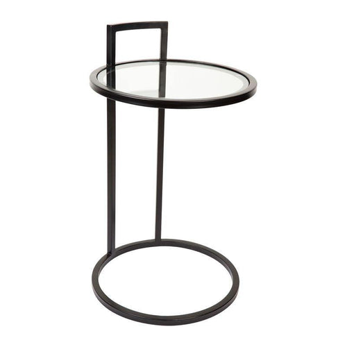 Lounge Styles Cafe Lighting & Living Maxie Side Table - Black Round Metal Glass Top 40cm