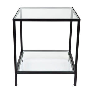 Lounge Styles Cafe Lighting & Living Cocktail Glass Square Side Table - Black Metal with Shelf Storage
