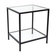 Load image into Gallery viewer, Lounge Styles Cafe Lighting &amp; Living Cocktail Glass Square Side Table - Black Metal with Shelf Storage