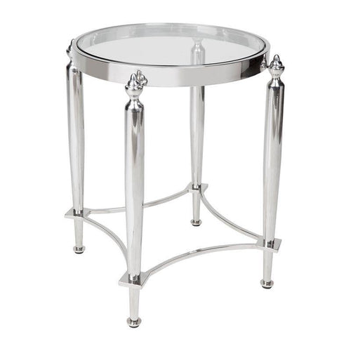 Lounge Styles Cafe Lighting & Living Jak Glass Side Table - Nickel Round Metal Silver 49cm Contemporary Look