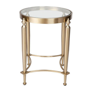 Lounge Styles Cafe Lighting & Living Jak Glass Side Table - Gold Round Metal Antique Decor 49cm