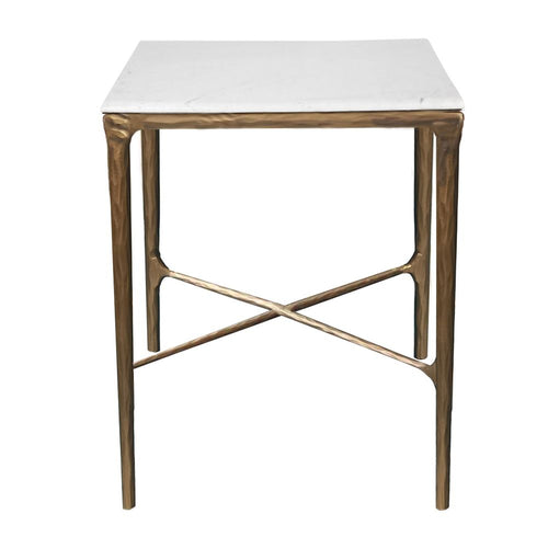 Heston Square Marble Side Table Rustic - Brass 50cm