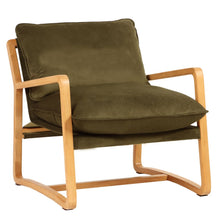 Load image into Gallery viewer, Malibu Natural Arm Chair Oak Frame Olive Velvet 72cm