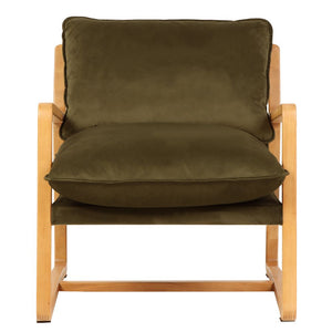 Malibu Natural Arm Chair Oak Frame Olive Velvet 72cm