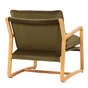 Malibu Natural Arm Chair Oak Frame Olive Velvet 72cm