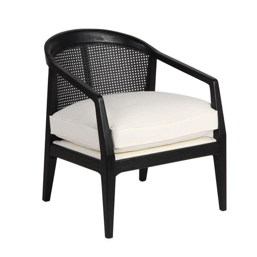 Lounge Styles Cafe Lighting & Living Willow Black Rattan Occasional Arm Chair - White Linen