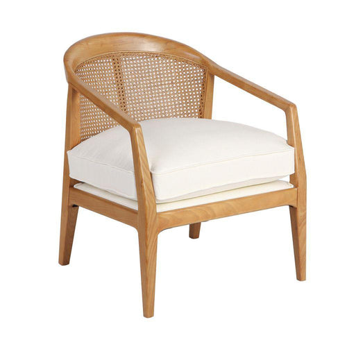 Lounge Styles Cafe Lighting & Living Willow Natural Rattan Occasional Arm Chair - White Linen