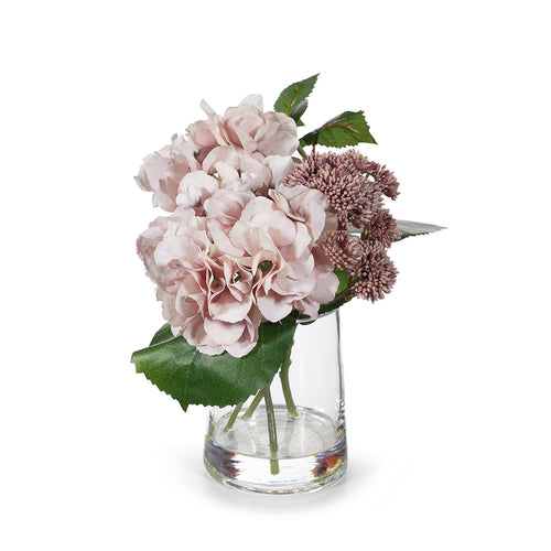 Hydrangea Sedum Mix in Vase 28cmh - Soft Pink