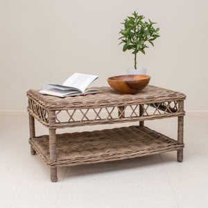 Lounge Styles Room+Co Florence Rattan Coffee Table in Kubu Grey, 90cm Plantation with Storage