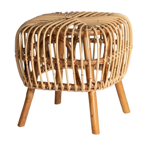 Lounge Styles Room+Co Alex Side Table + Stool, 40cm Natural Rattan Resort Style Indoor Outdoor